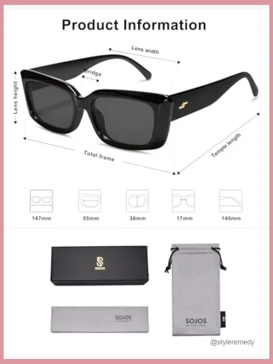 Trendy Rectangular Sunglasses Retro Chunky Angular Frame UV400 Protection - Picture 5 of 6